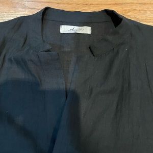 Short loose linen and cotton black v neck tunic - not cropped